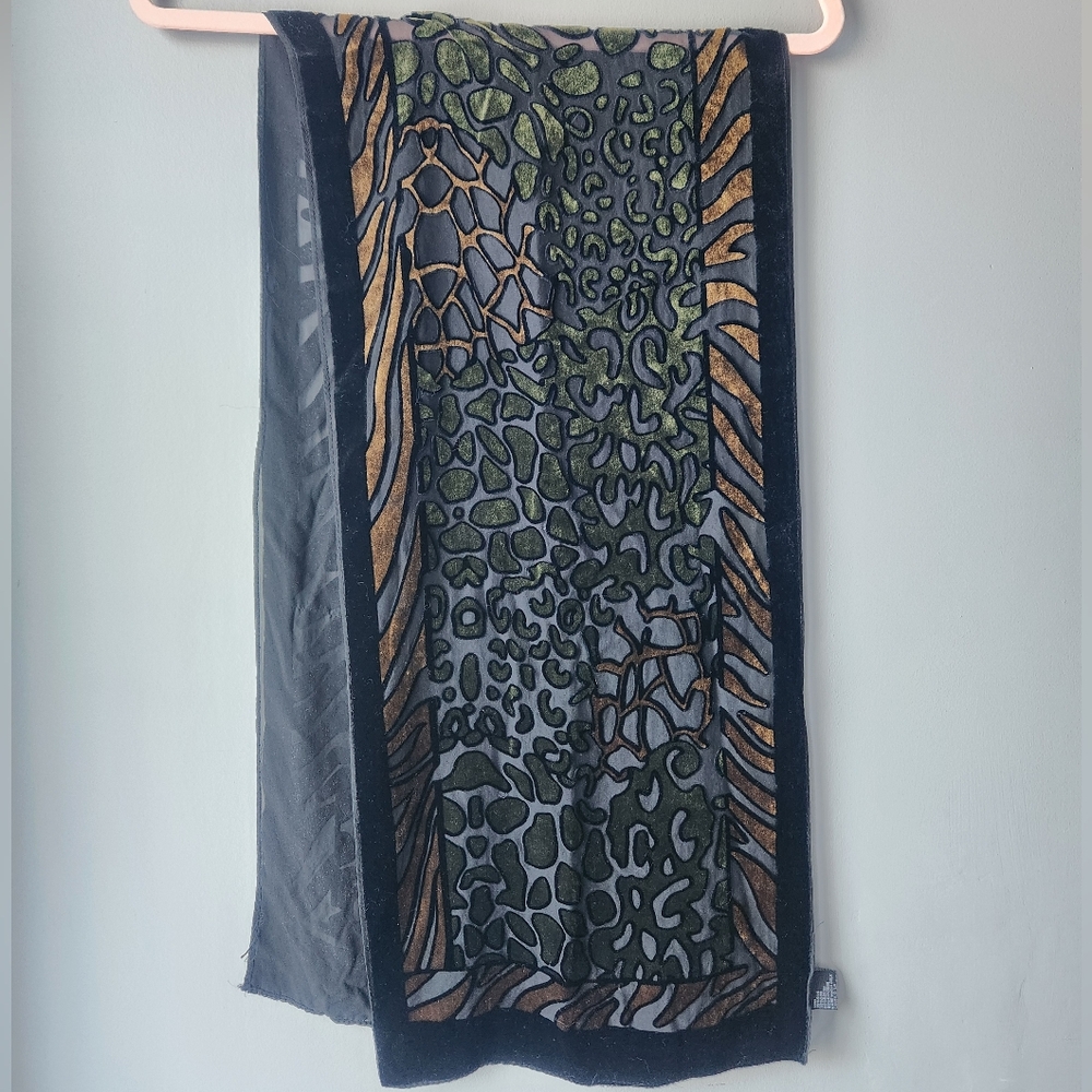 Burnout Velvet Silk Scarf Animal Pattern
